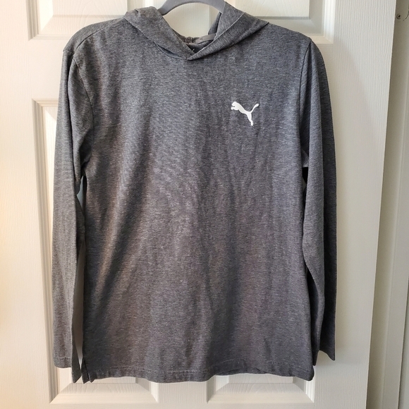 Puma Long Sleeve Top with hoodie Size S Gray with White Logo - Picture 1 of 5